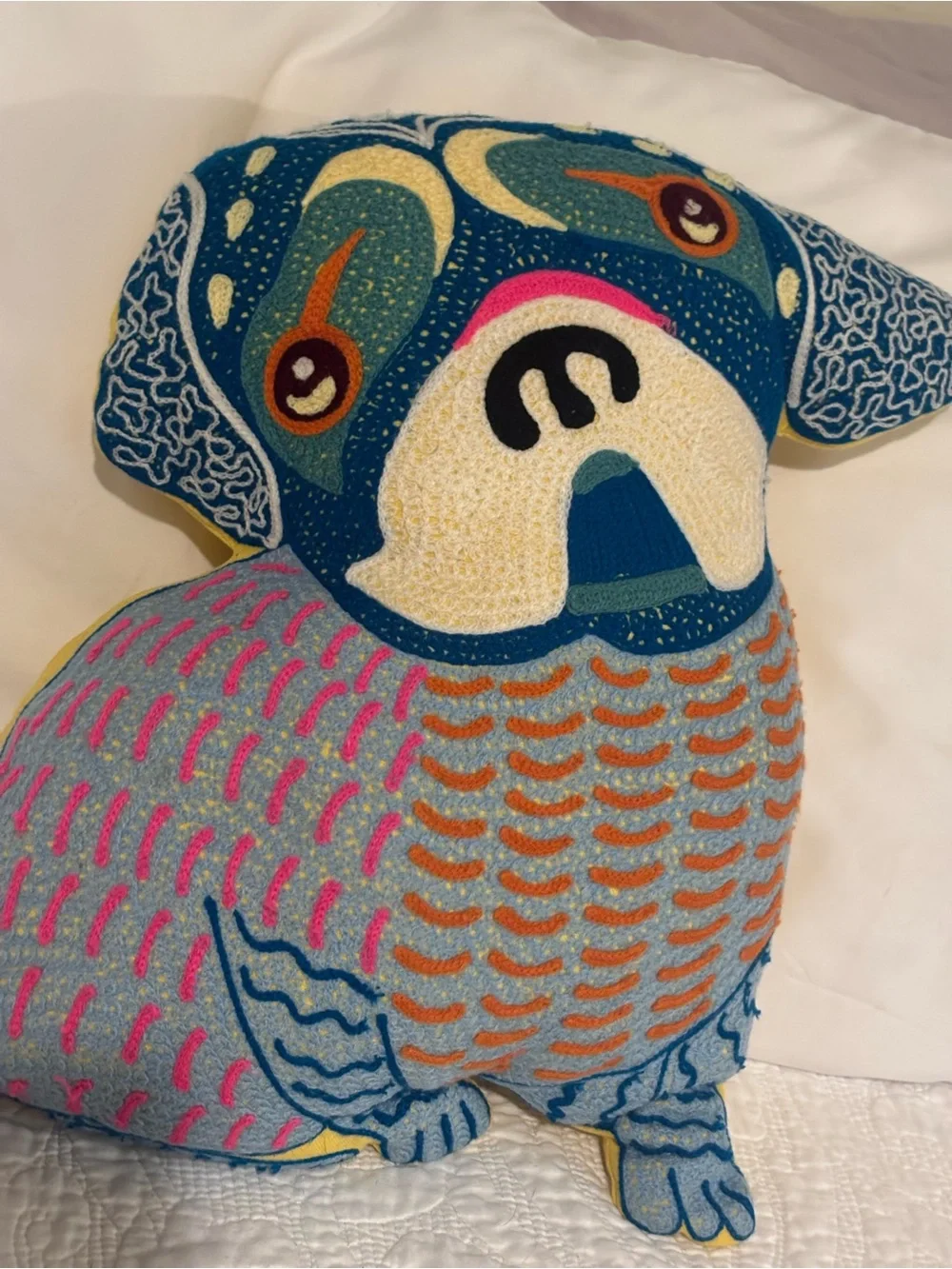 Hand-Embroidered French Bulldog frenchie Accent Pillow